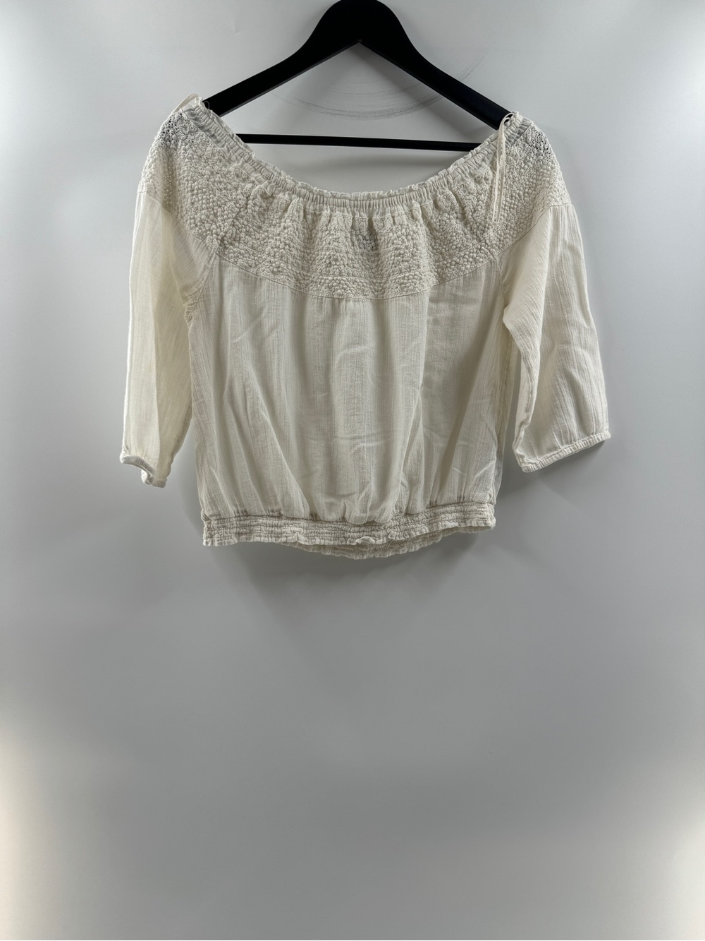 Aerie White Cotton Off Shoulder Smocked Crop Top Women’s Medium